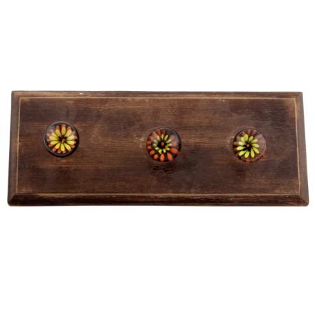 Orange And Yellow Inside Flower Glass Wooden Hook